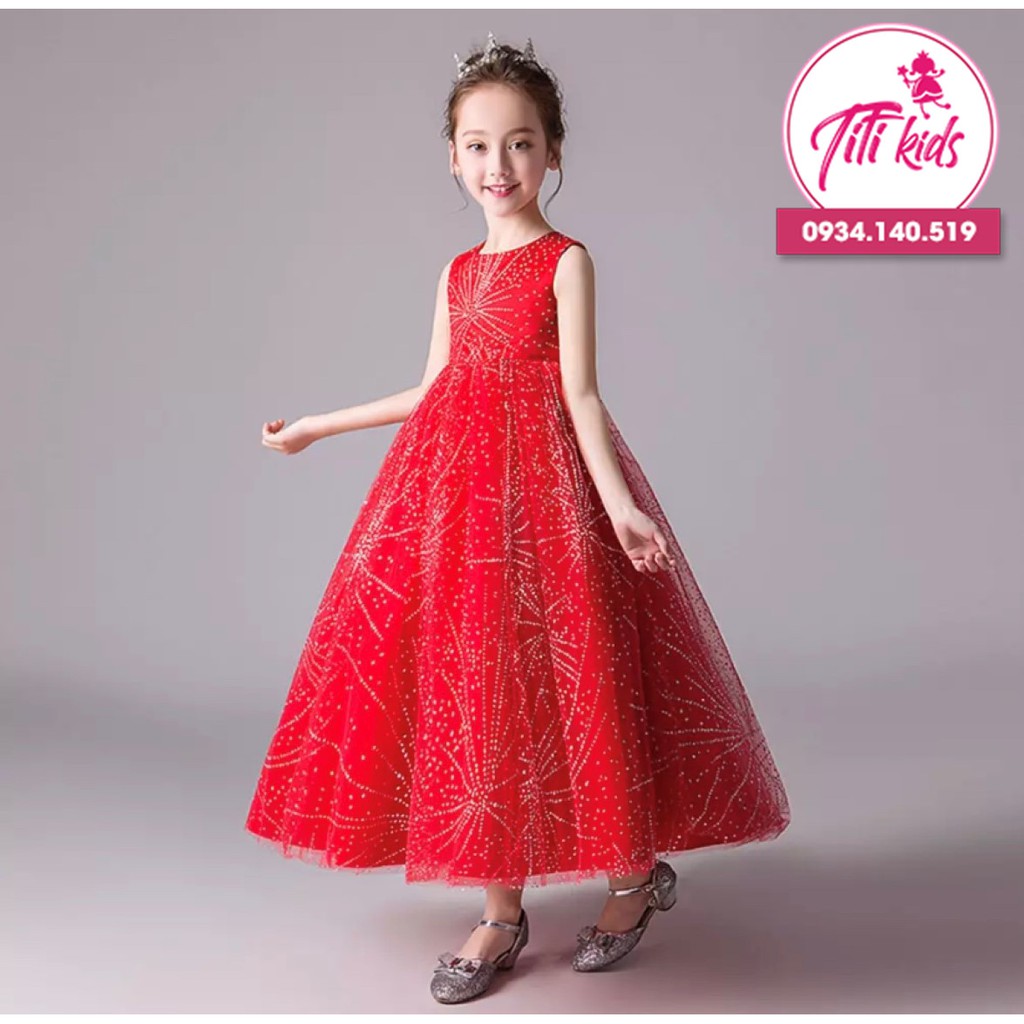 Đầm công chúa💃Freeship💃Tặng cài nơ💃Đầm bé gái cao cấp đỏ voan cực xinh Titikids 2020