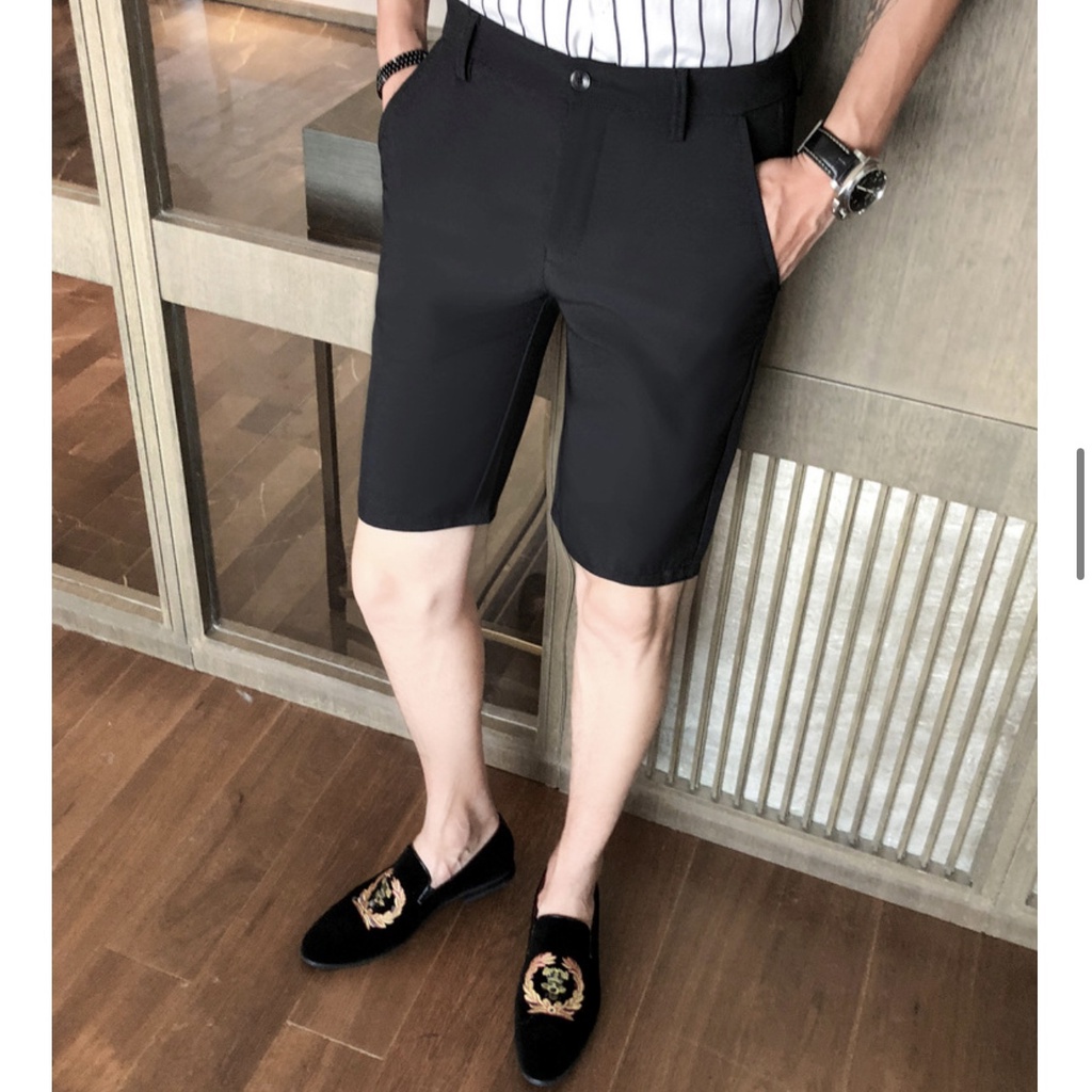 ◇Quần short tây kaki lửng nam ống rộng Hàn Quốc cao cấp lưng thun Q02