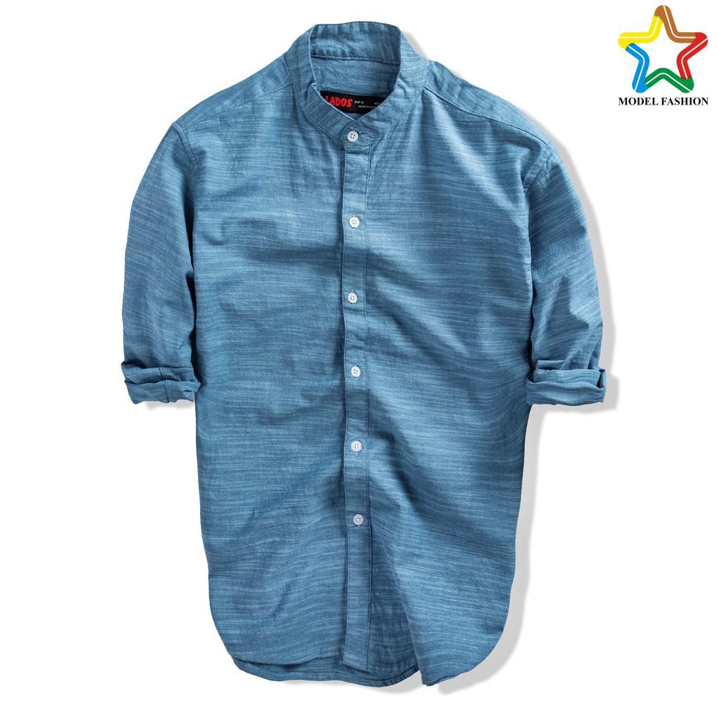 Áo sơ mi nam dài tay cổ trụ HLS - 8057 -VẢI LINEN THÔ