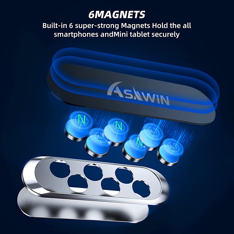 Giá đỡ điện thoại ASAWIN nam châm siêu mạnh với tấm kim loại gắn bảng điều khiển xe hơi phù hợp với mọi điện thoại