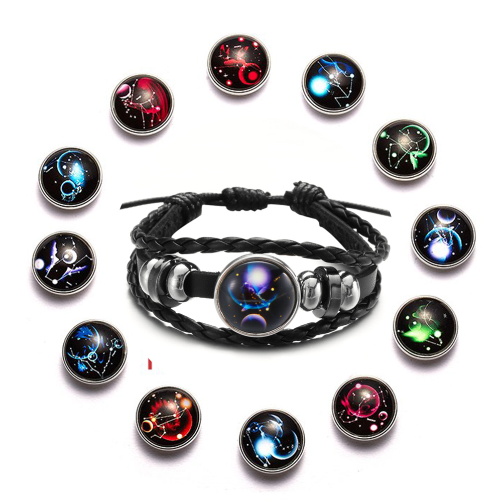 MAX Vòng Tay Da Bện Họa Tiết 12 Cung Hoàng Đạo Phát Sáng Phong Cách Punk Vòng  tay nam/nữ