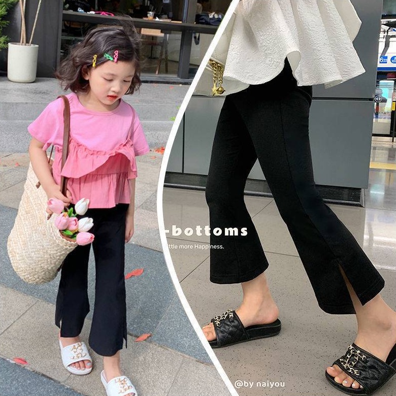 Quần Dài Ống Loe Xẻ Tà Màu Đen Thời Trang Xuân Thu Cho Bé Gái