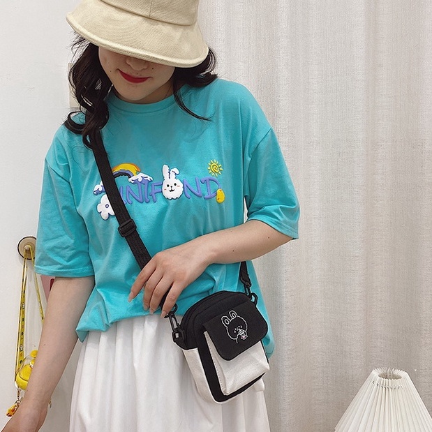 [Tặng kèm huy hiệu thỏ] Túi đeo vai mini cute vải dành cho nữ mùa hè mới phong cách Hàn Quốc Jelishop