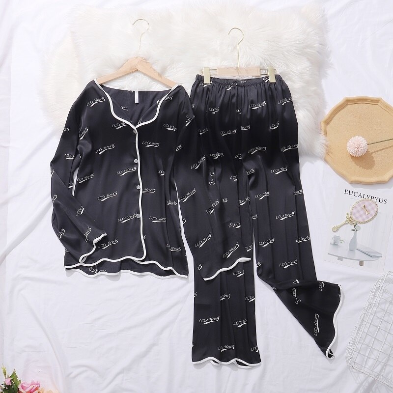 Bộ đồ ngủ lụa satin in họa tiết da báo thời trang thoải mái cho nữ