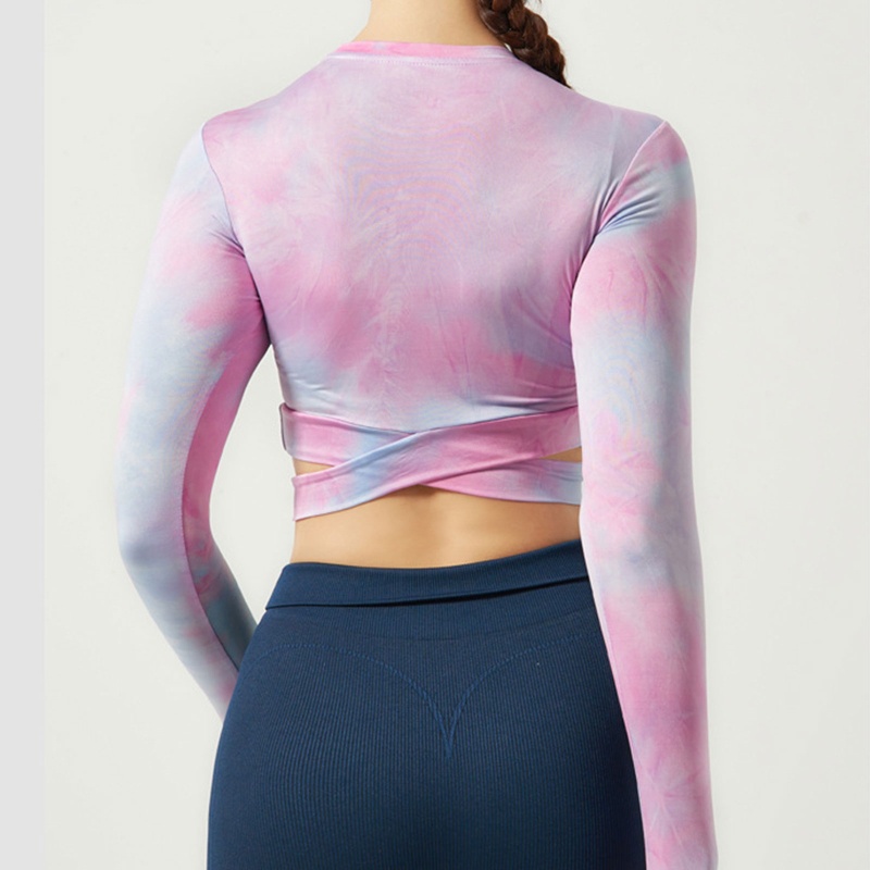 Brroa Áo Crop Top Tay Dài Ôm Dáng Chéo Màu Gradient Dành Cho Nữ Tập Gym Yoga Chạy Bộ