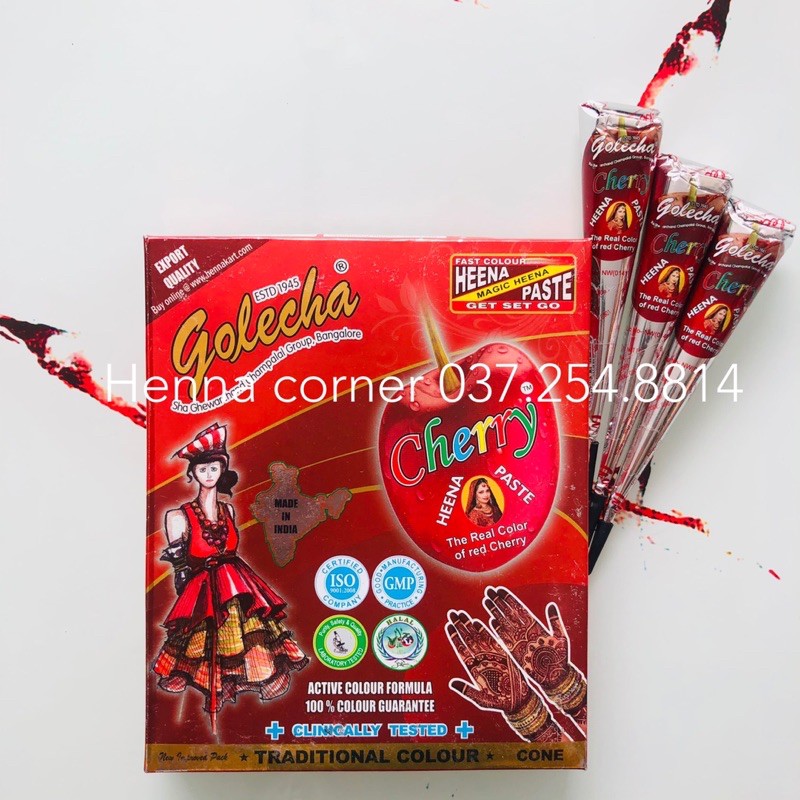 MÀU ĐỎ CHERRY-MƯC XĂM TẠM THỜI, HENNA BỀN MÀU 4~7 Ngày