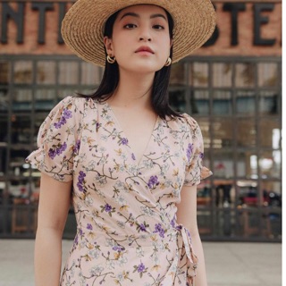 Váy maxi dáng dài hoa tím chéo vạt