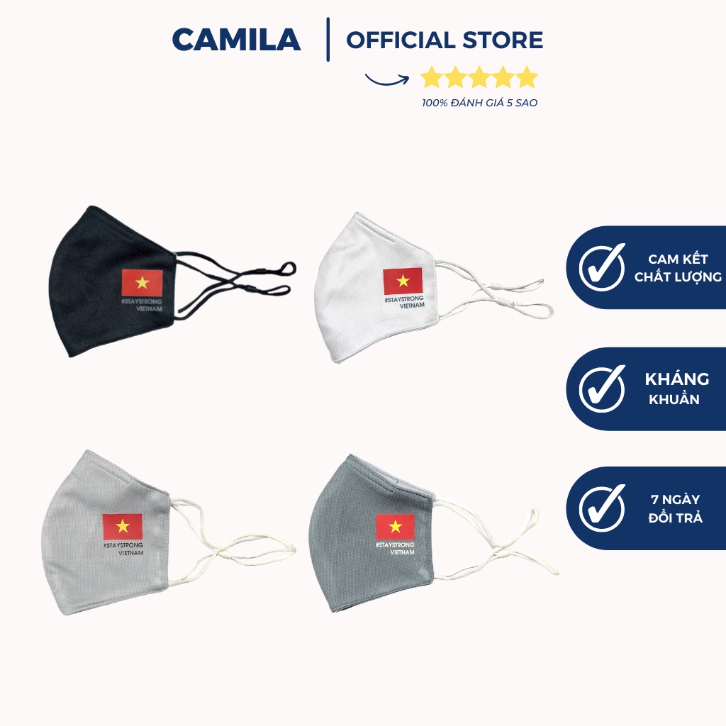 Combo 3 khẩu trang vải kháng khuẩn trượt nước in hình lá cờ kèm “STAYSTRONGVIETNAM”