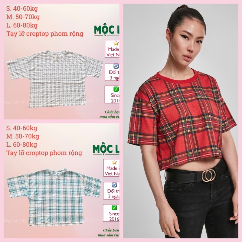 (40-90kg) Áo thun nữ croptop form rộng caro F21 vnxk