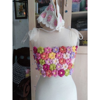 Áo 2 dây thêu hoa Len handmade