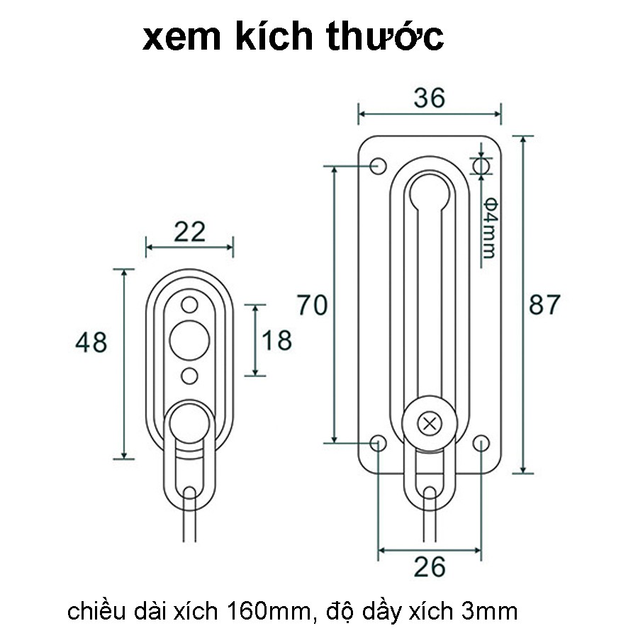 Chốt xích giới hạn mở cửa,an toàn,thép không rỉ sét