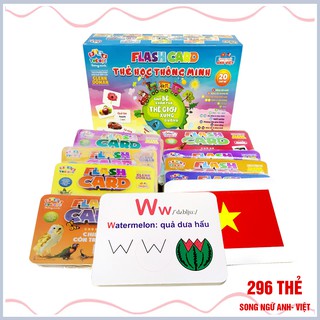Bộ thẻ học thông minh 20 chủ đề song ngữ Anh - Việt 296 thẻ học- Loại to