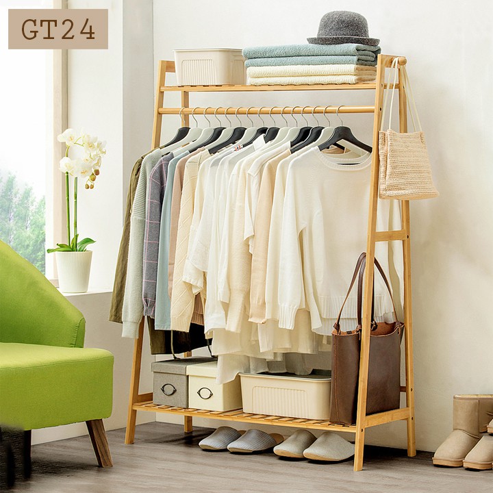 Giá treo quần áo hình thang chất liệu gỗ tre cao cấp GT24