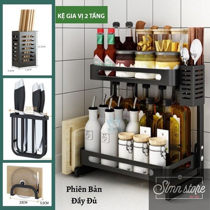Kệ bếp đa năng INOX phủ sơn tĩnh điện Đen, kệ gia vị cao cấp  Loại Dày. SD3.KGVDEN