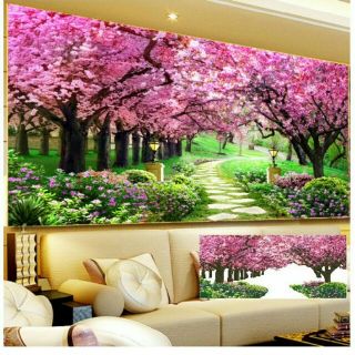 Tranh đính đá phong cảnh con đường tình yêu rừng cây tím Y8002 Y8003 y8001