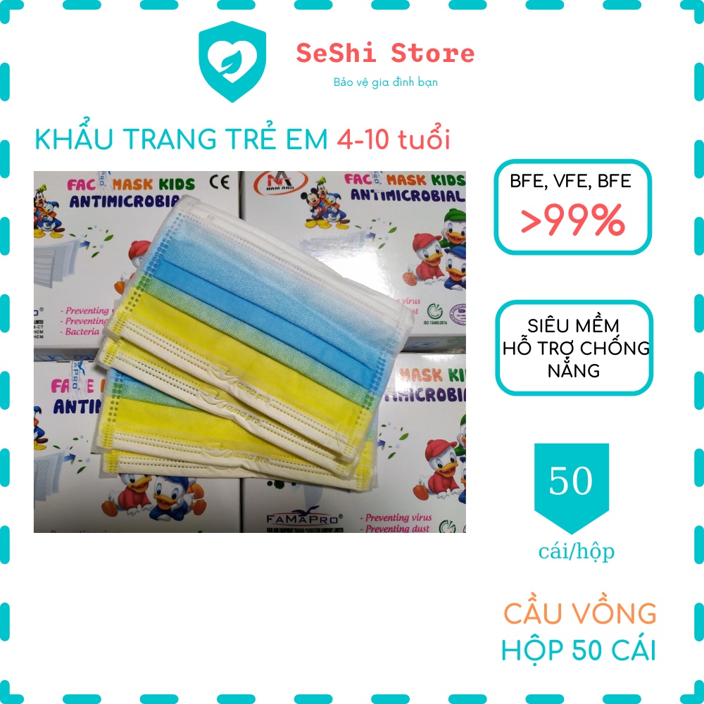 Khẩu trang y tế trẻ em 4 lớp kháng khuẩn in hình dễ thương khẩu trang Famapro max kid