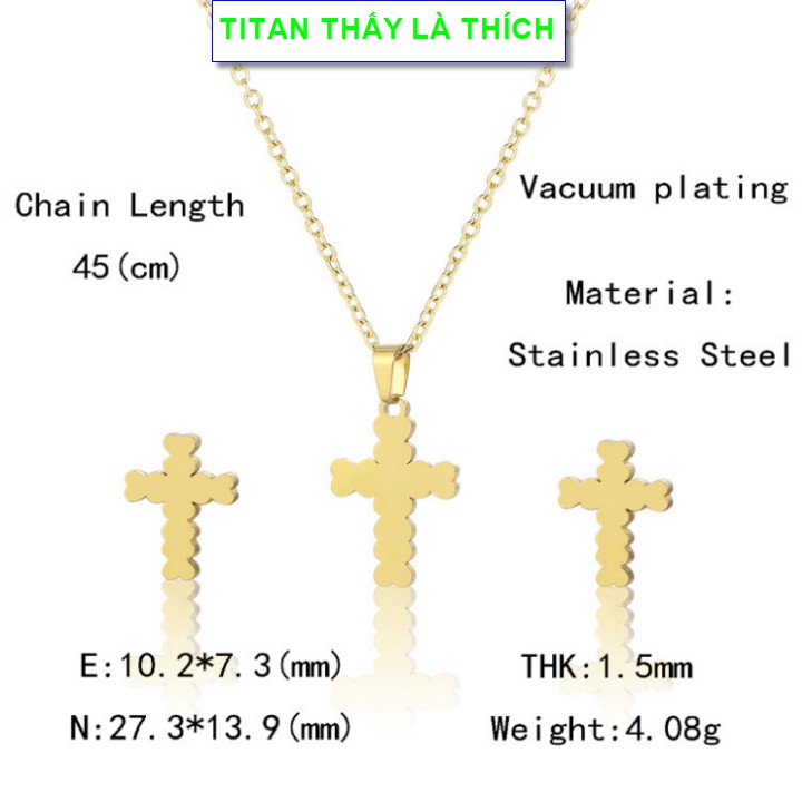 Bộ trang sức nữ mặt thánh giá titan chất - Hàng titan vàng 18k sáng bóng đẹp - Cam kết 1 đổi 1 nếu đen và gỉ sét