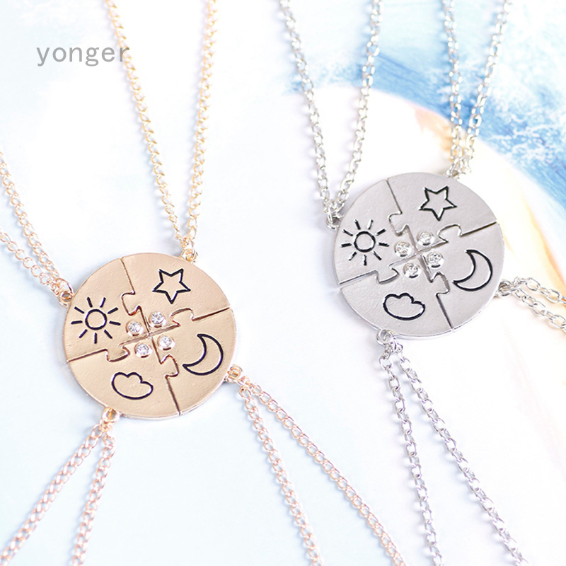 Set 4 vòng cổ Tình Bạn Mặt Hình Mặt Trăng / Mặt Trời / Ngôi Sao Đính Đá Thời Trang