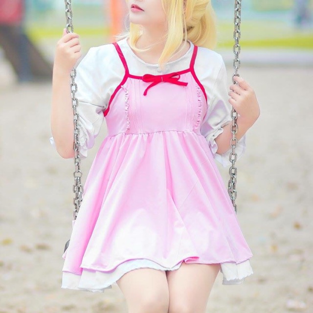 Set váy hồng áo trắng cosplay kaori