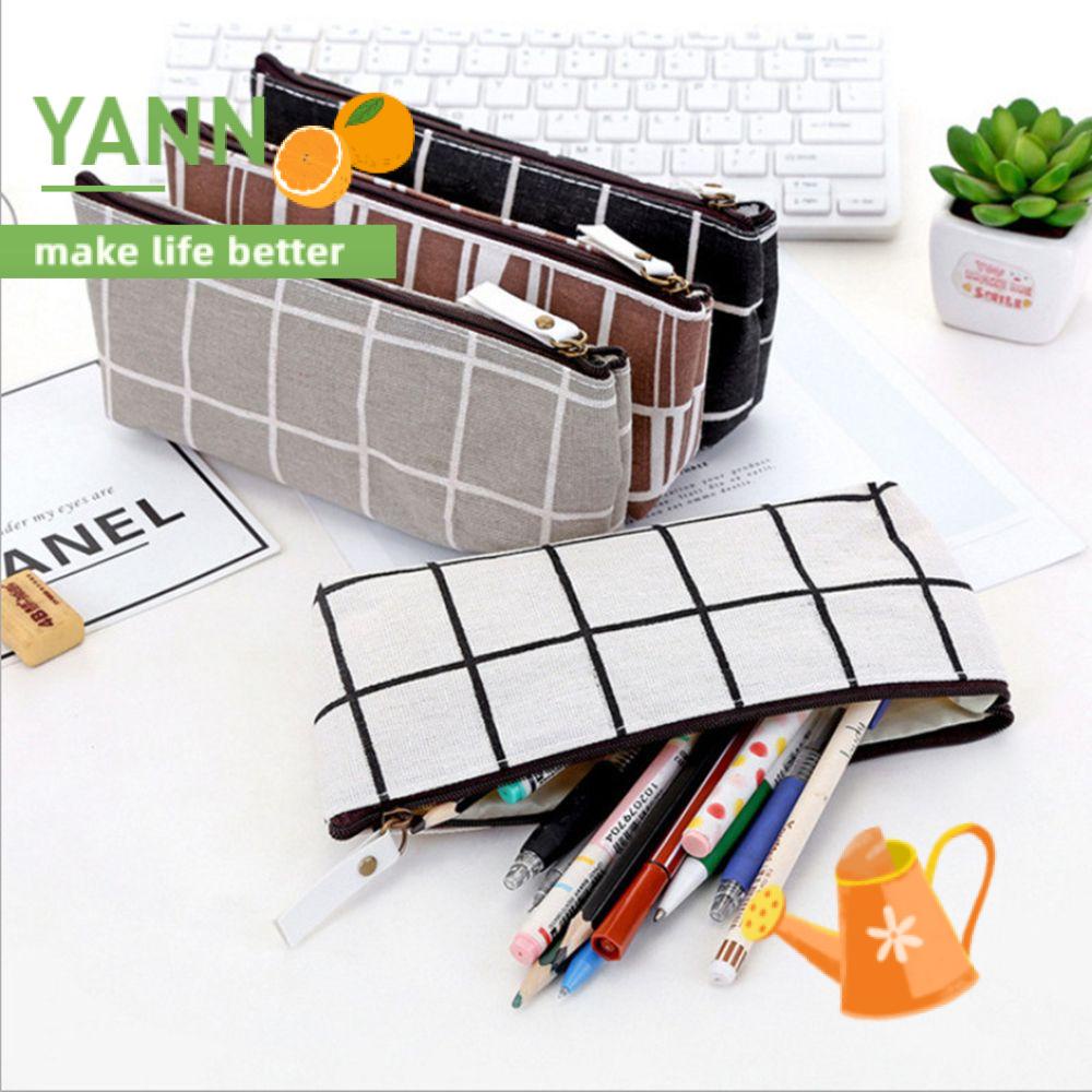 Túi đựng bút bằng vải canvas họa tiết caro đơn giản thời trang