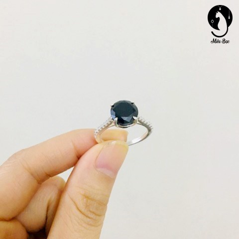 Nhẫn bạc nữ MIÊU BẠC đính đá xanh sang chảnh nhẫn bạc nữ cao cấp s925 - N400253