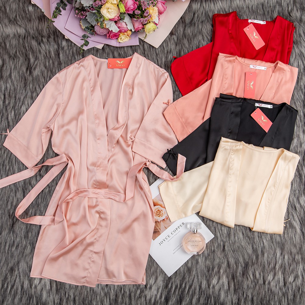 Áo choàng lụa dáng dài tay lửng có dây thắt eo thiết kế Vingo AC11 VNGO | BigBuy360 - bigbuy360.vn