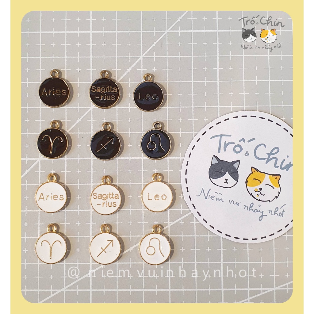 Charm kim loại cung Hoàng Đạo Zodiac Sign 2 màu đen trắng (hỗ trợ nối xích)