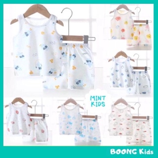 Bộ quần áo ba lỗ cotton sợi tre thoáng mát hoạ tiết ngộ nghĩnh cho bé