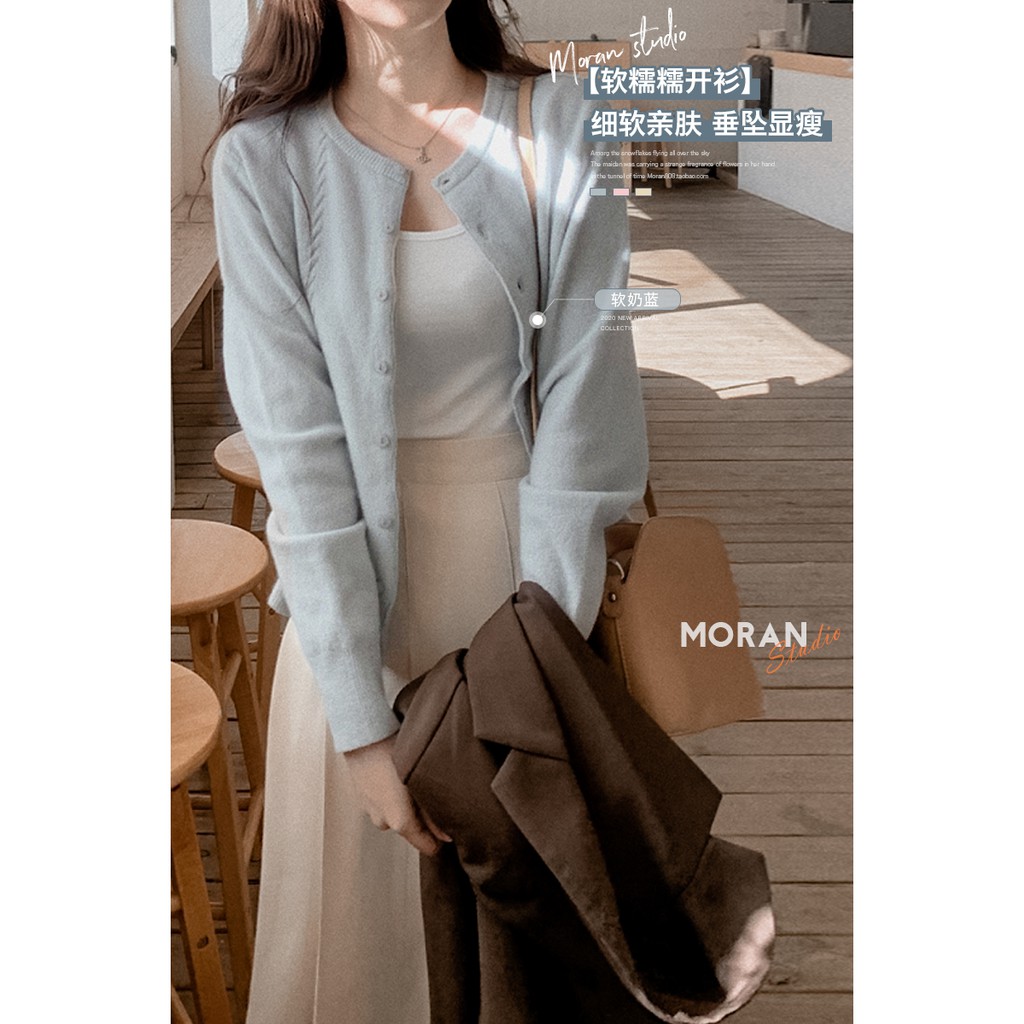 (ORDER) Áo khoác carigan len mỏng cổ tròn cài khuy mùa thu MORAN nhẹ nhàng thanh lịch Korea | BigBuy360 - bigbuy360.vn