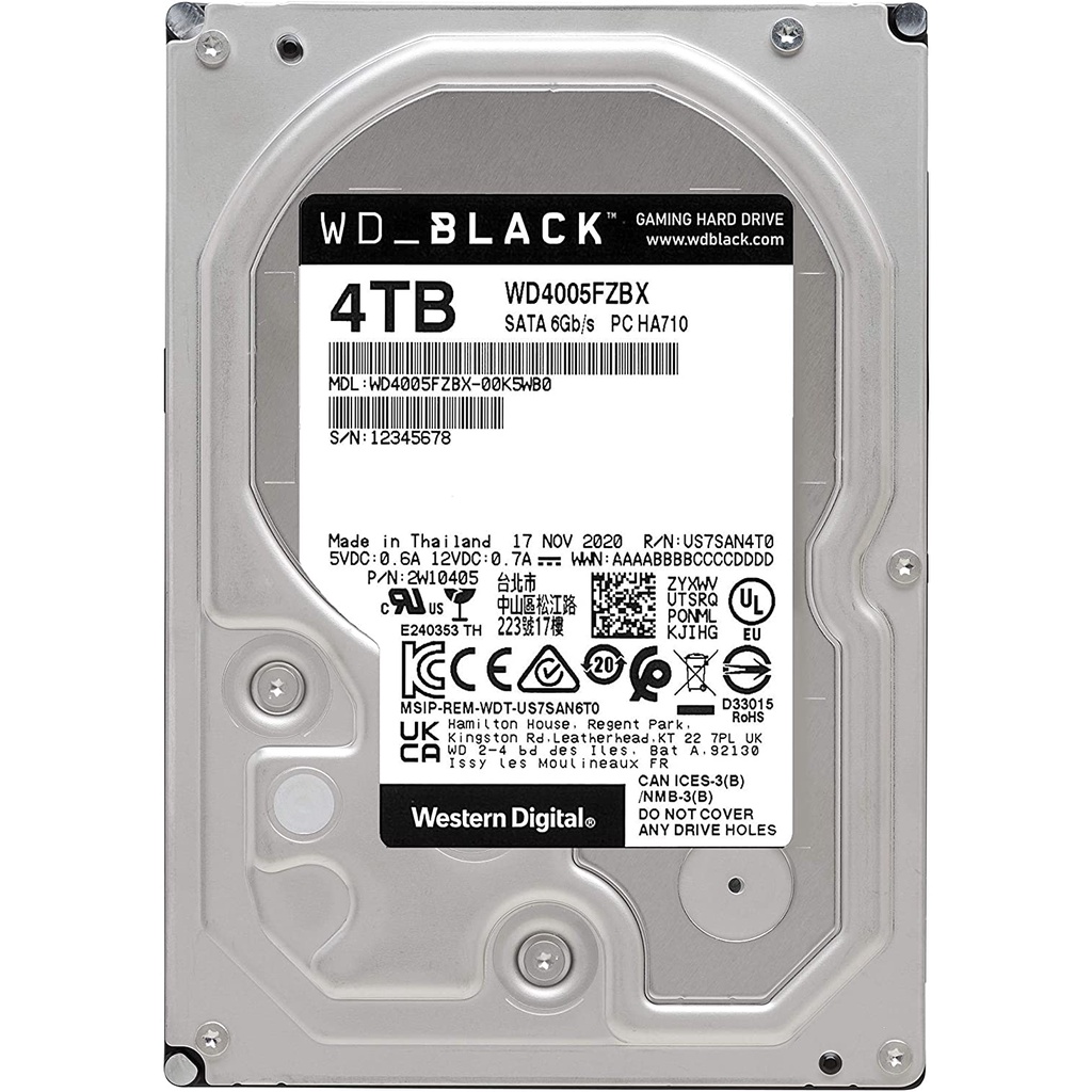 Ổ cứng HDD WD 4TB Black 3.5 inch, 7200RPM, SATA3, 256MB Cache (WD4005FZBX)