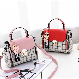 túi xách sọc kẻ caro kèm nơ gấu xinh xinh