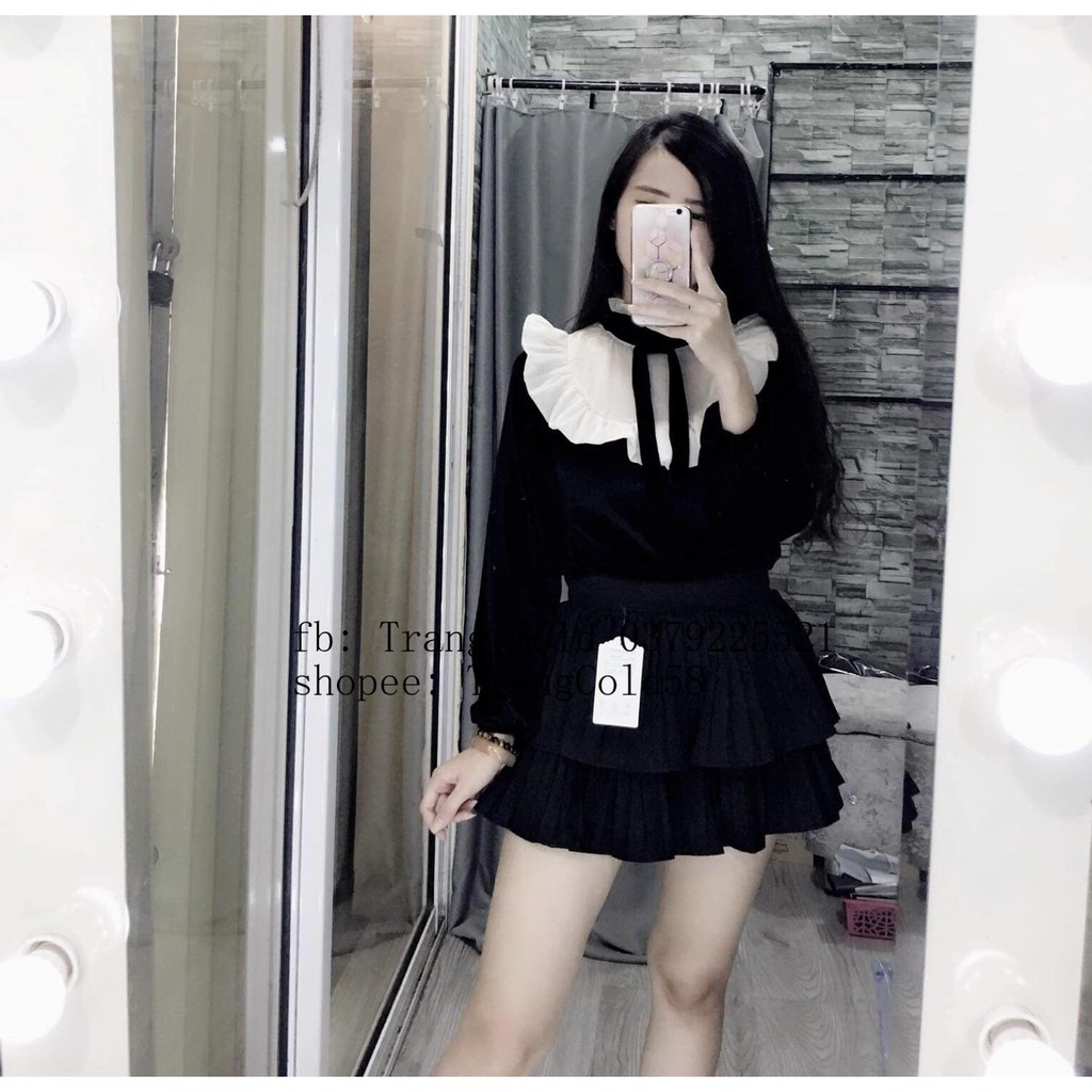 Áo nhung cổ nơ hàng QC đẹp