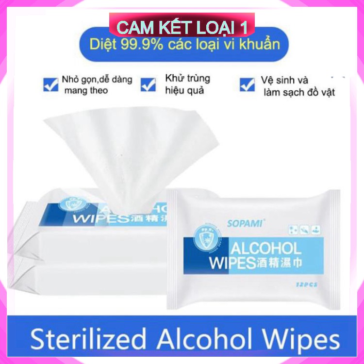 [ BH - 1 ĐỔI 1 ] Bịch Khăn giấy ướt có cồn alcohol wipes diệt kháng khuẩn đa năng lau bếp