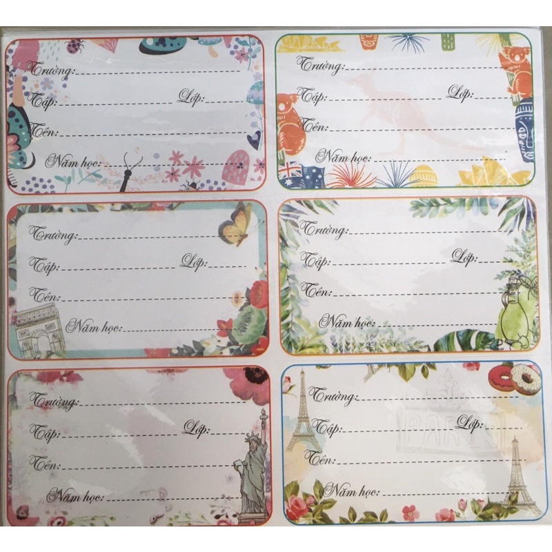 Nhãn vở,nhãn tên 1 xấp 5 tờ