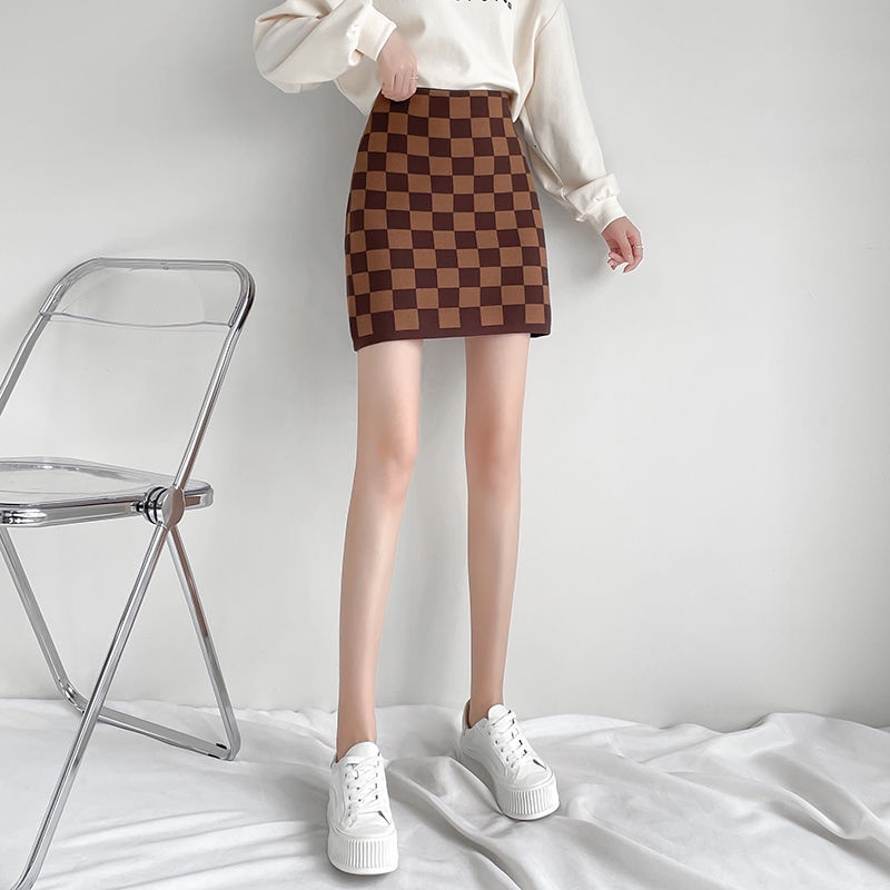 Chân Váy Chữ A Họa Tiết Caro Phong Cách Hàn Quốc Thời Trang Thu Đông 17E218
