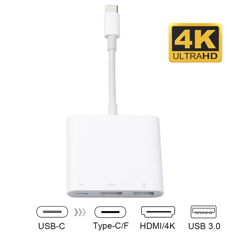 USB C to HDMI + Type C Charging Port + USB 3.0 Hub Converter Adapter