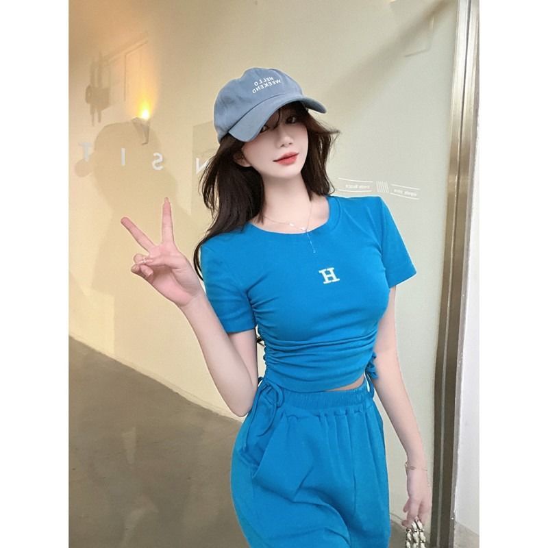 Set áo ngắn tay + quần dài ống rộng phong cách đường phố thời trang hè cho nữ