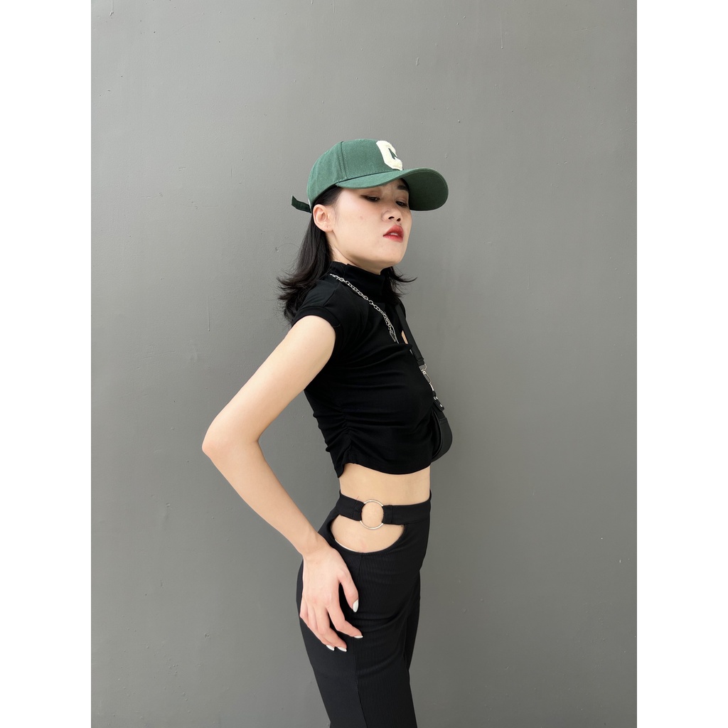 Set áo croptop quần ống vảy thun khoét eo cá tính