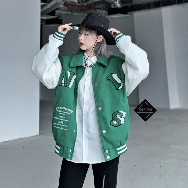 Áo khoác Varsity thêu chất liệu dạ ép form unisex