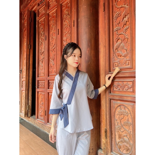 Áo lam đi chùa _ xéo nơ bên hông
