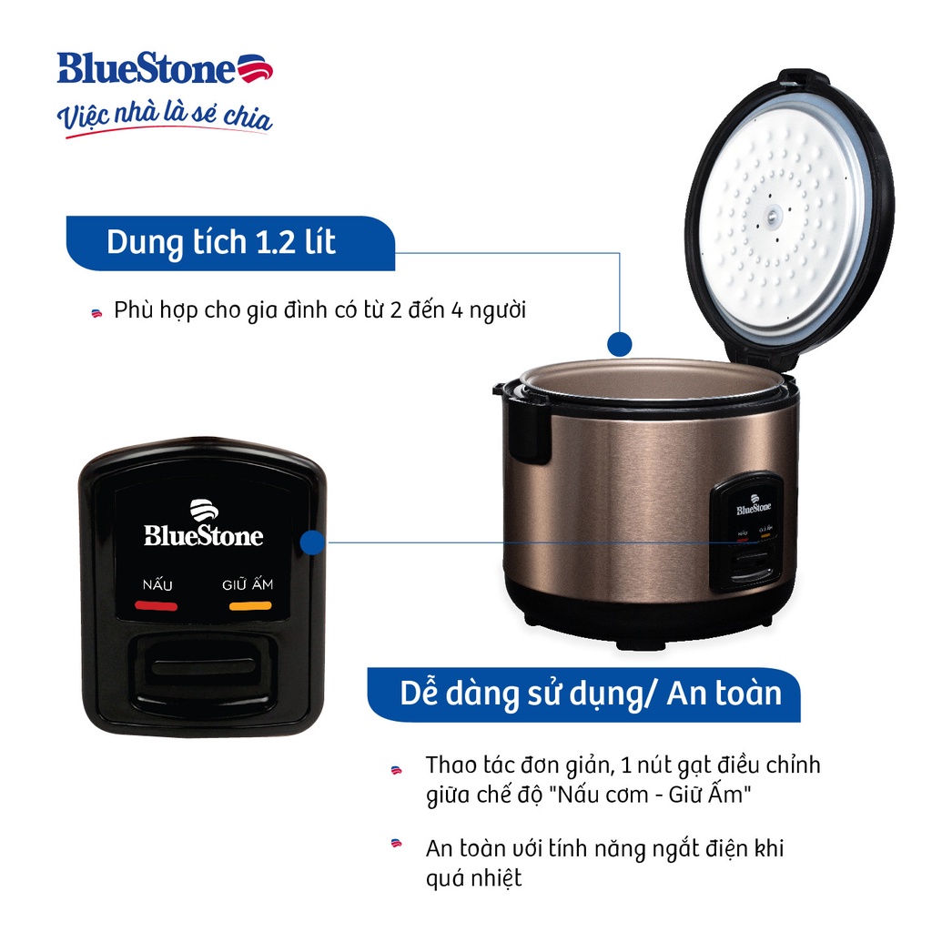 [Mã ELHAMS5 giảm 6% đơn 300K] Nồi cơm điện Bluestone RCB-5512 1.2L - Bảo hành chính hãng 2 Năm