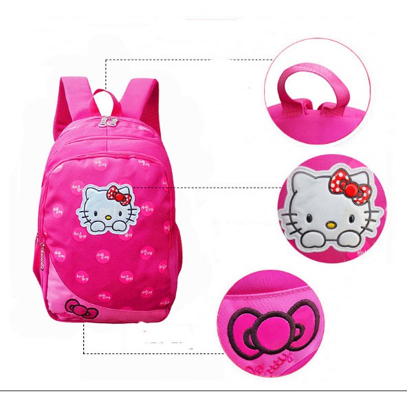 Ba lô mèo kitty cho bé gái từ lới 2 đến lớp 5 chống gù lưng màu hồng