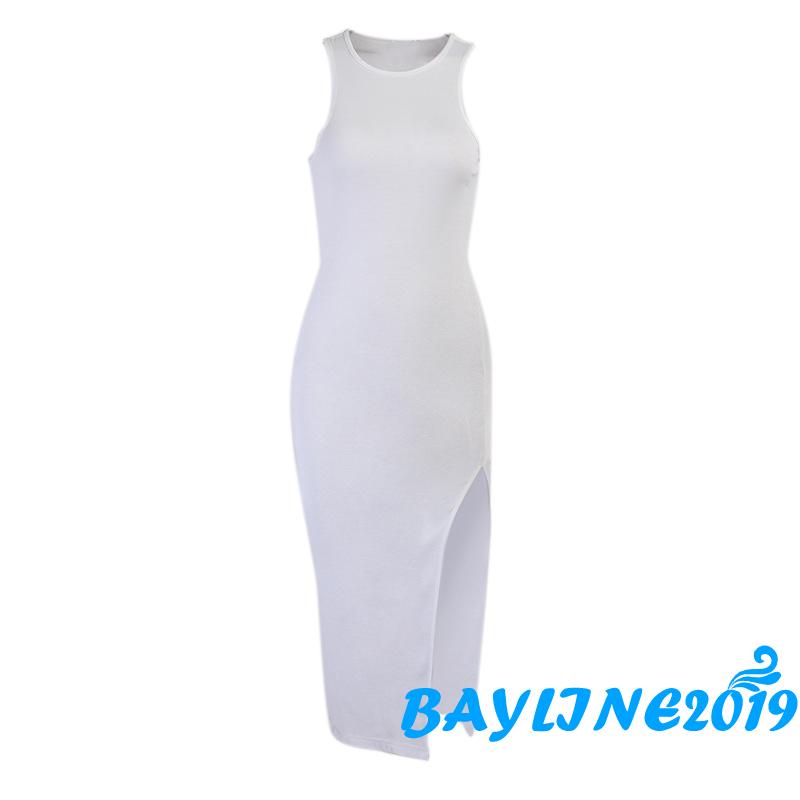 Đầm Sát Nách Cổ Tròn Xẻ Tà Màu Sắc Quyến Rũ Cho Nữ