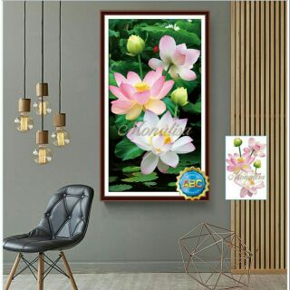Tranh đính đá HOA SEN NGÁT HƯƠNG  df2894 kt:60×100cm  chưa đính.