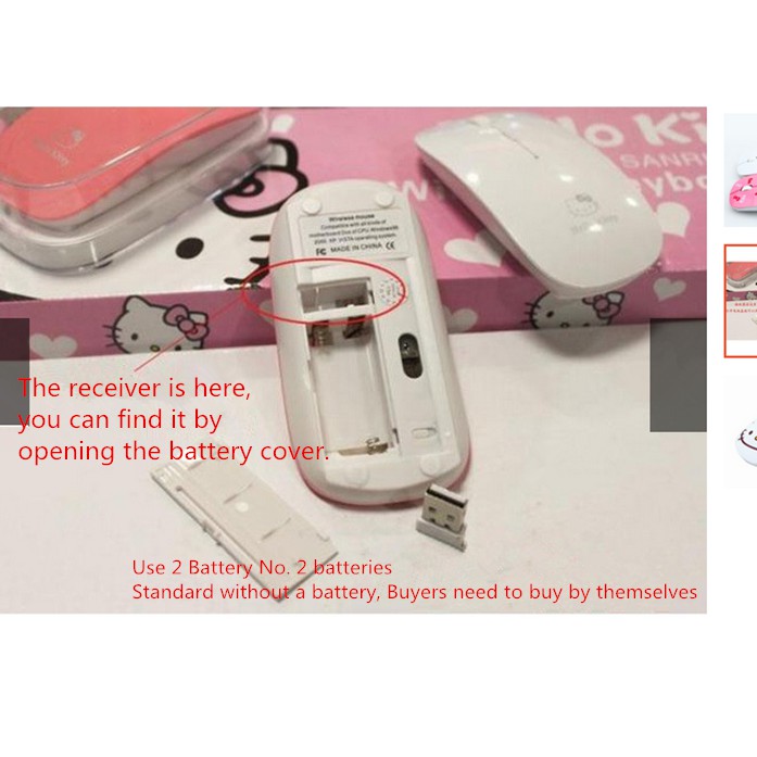 Chuột không dây siêu mỏng họa tiết mèo Hello Kitty dễ thương 2.4GHz | BigBuy360 - bigbuy360.vn