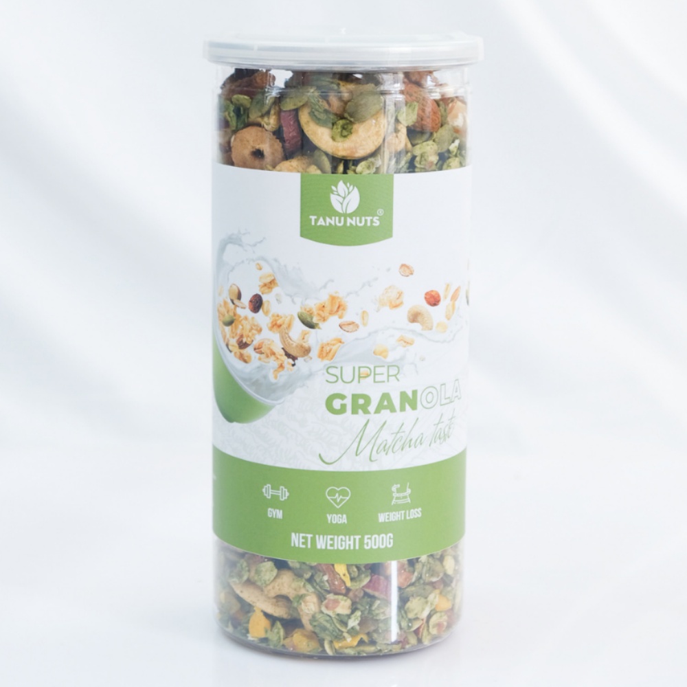 Ngũ cốc granola siêu hạt vị matcha 15% yến mạch TANU NUTS, hạt dinh dưỡng granola không đường ăn kiêng, giảm cân.