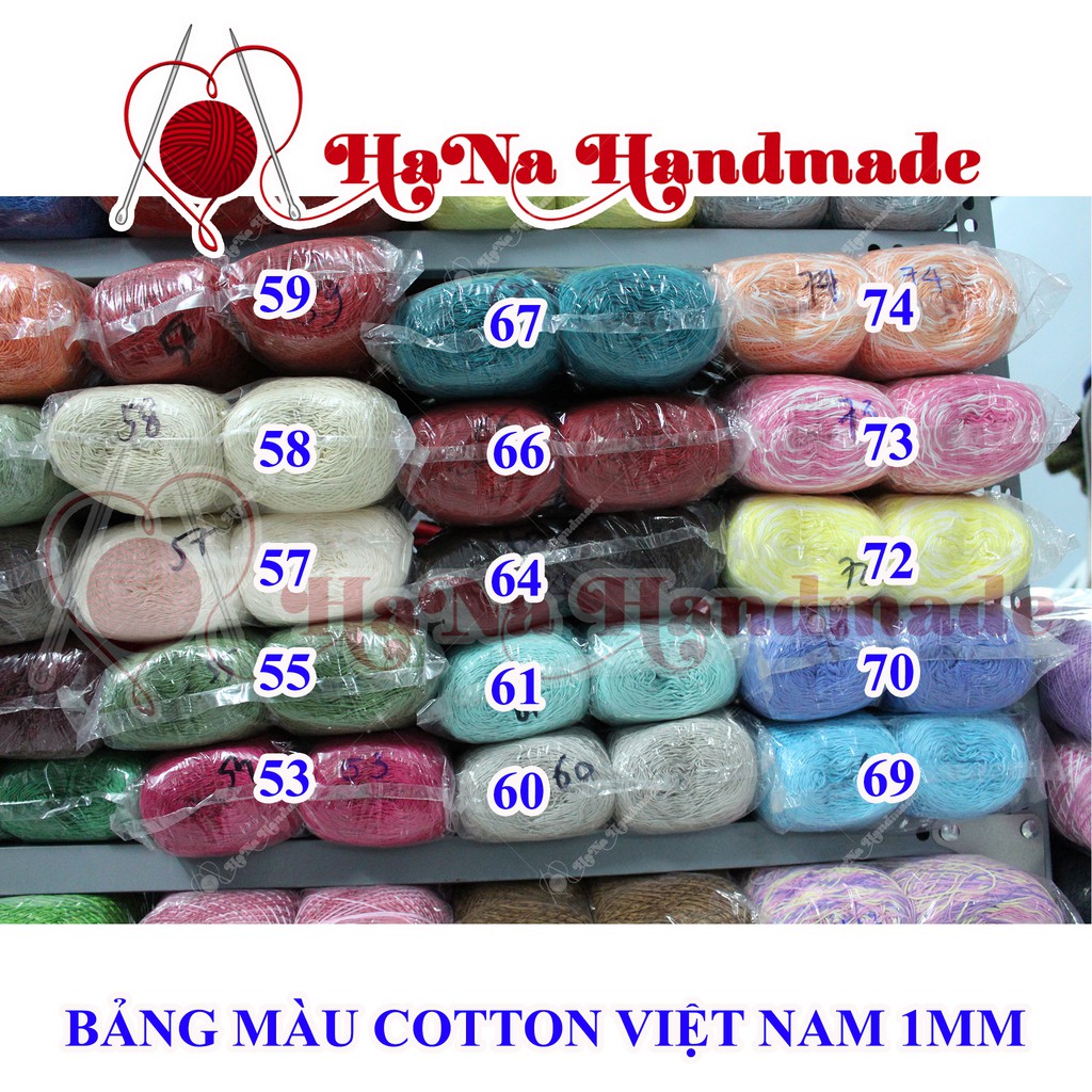 Sợi cotton Việt Nam 1mm màu 01 - 46 (màu trơn) 16k/cuộn/~ 100gram