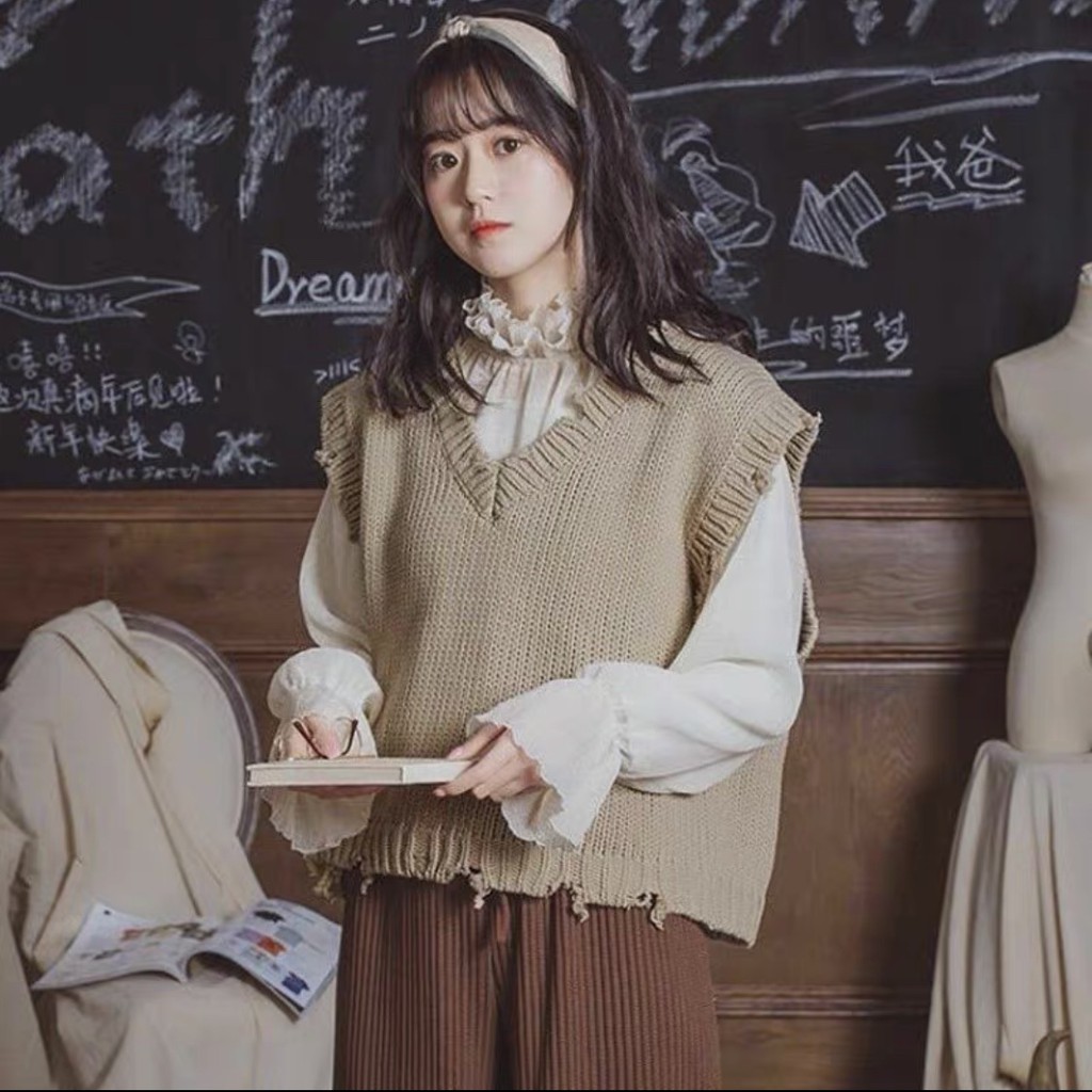 CÓ SẴN-Áo gile len cổ V không tay ulzzang | BigBuy360 - bigbuy360.vn