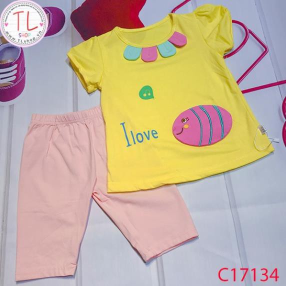 Thời trang trẻ em - Bộ áo quần thun lửng cho bé gái hình  I love cá - Quần áo bé gái - Bộ bé gái