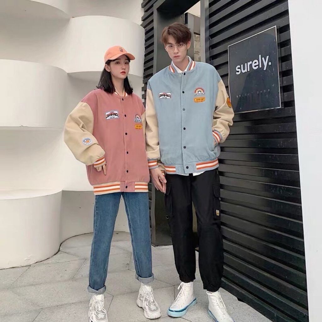 Áo khoác bomber bóng chày DEEP.AND áo khoác Unisex nhung tăm nam nữ cầu vồng cá tính - VENUS